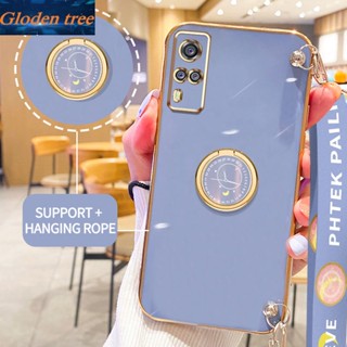 เคสโทรศัพท์มือถือ ลายต้นไม้ Gloden พร้อมขาตั้ง และสายคล้อง สําหรับ Vivo Y51 2020 Y31 2021 Y51A Y53S 4G V2030 V2036 V2031