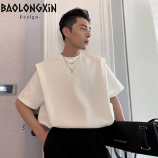 BAOLONGXIN เสื้อยืดผู้ชาย 2023 ฤดูใบไม้ผลิและฤดูร้อนออกแบบเฉพาะอินเทรนด์แขนสั้นฤดูร้อนแฟชั่นหลวมและอเนกประสงค์คอเสื้อเล็ก