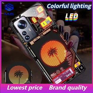 Mg เคสโทรศัพท์มือถือกระจก LED ลายต้นมะพร้าว สําหรับ Samsung S23ULTRA S23Plus S21Plus S22Plus S22ULTRA S20PLUS A53 A73 A12 A14 A72 A71 A52 A51 A32 A21S NOTE10 10Plus NOTE20ultra