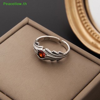 Peacellow แหวนเงินแท้ 925 ประดับหิน สีแดง เครื่องประดับแฟชั่น สไตล์มินิมอล สําหรับผู้หญิง