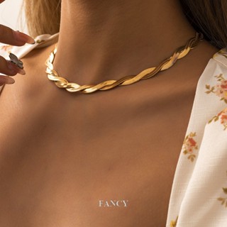 Fancy สร้อยคอโซ่งูถัก โลหะ สีทอง เรียบง่าย แฟชั่นสําหรับผู้หญิง ผู้ชาย