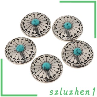 [Szluzhen1] อานสกรู ทรงกลม ลายดอกไม้ สีแดงเทอร์ควอยซ์ สําหรับกระเป๋าสตางค์ 5 ชิ้น