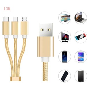 Ior สายชาร์จ USB C แยก 3 in 1 ชาร์จเร็ว พร้อมพอร์ต MicroUSB ตัวผู้ 2 Type C 1 สําหรับโทรศัพท์มือถือ Ta