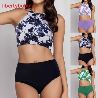 ^libertybubbler^ ชุดว่ายน้ําบิกินี่ แขนกุด คอสี่เหลี่ยม เอวสูง สีมัดย้อม สําหรับผู้หญิง