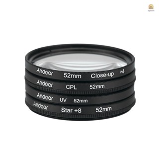 Andoer ชุดฟิลเตอร์กรองแสง UV+CPL+Close-Up+4+Star 8-Point 52 มม. พร้อมกระเป๋า สําหรับกล้อง DSLR Pentax