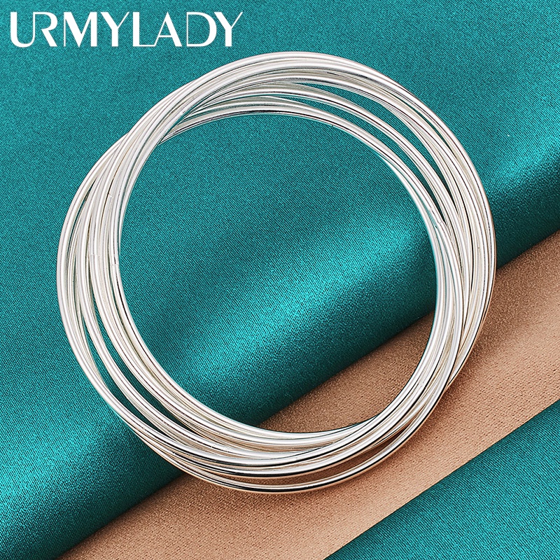 Urmylady กําไลข้อมือเงินแท้ 925 10 วงกลม เครื่องประดับ สําหรับผู้หญิง งานแต่งงาน ปาร์ตี้
