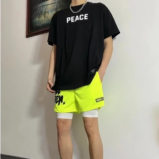 MANSTR ใหม่กางเกงขาสั้นทรงหลวมพิมพ์ลายตัวอักษรสไตล์ฮิปฮอปสตรีทอเมริกันฤดูร้อนสําหรับผู้ชายกางเกงวิ่ง