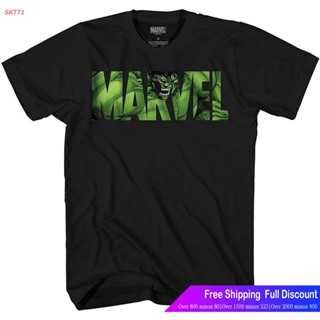 [S-5XL]เสื้อยืดผ้าฝ้ายพิมพ์ลายSKTT1 Marvelเสื้อยืดแขนสั้น Marvel Logo Hulk Avengers Super Hero Adult Tee Graphic T-Shirt