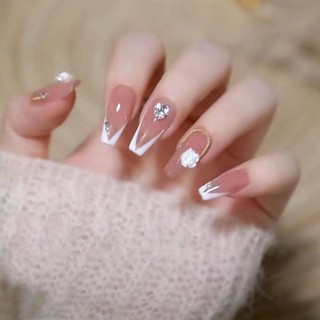 【HANDMADE】เล็บปลอม ประดับเพชร นํากลับมาใช้ใหม่ได้ ถอดออกได้ สําหรับตกแต่งเล็บ