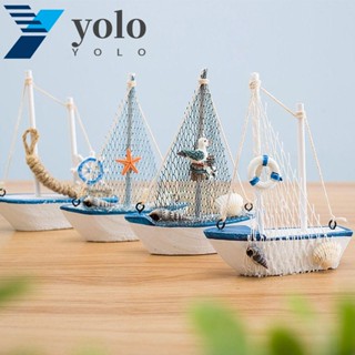 Yolo โมเดลเรือใบ แบบไม้ สไตล์เมดิเตอร์เรเนียน DIY สําหรับตกแต่งสวน เรือใบ