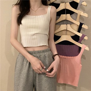 swoan135.thใหม่ เสื้อสายเดี่ยว ครอปครึ่งตัว ผ้านิ่ม สไตล์เกาหลี สายเดี่ยวแฟชั่น สีพื้นน่ารัก