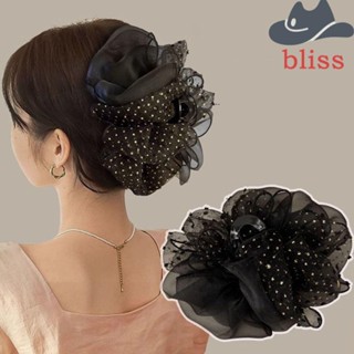 Bliss กิ๊บติดผม ตาข่าย ฉลาม โบว์ พลาสติก สองด้าน ขนาดใหญ่ เรียบง่าย สีดํา