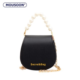 MOUSOON กระเป๋าสะพายข้างผู้หญิง Messenger Bag สไตล์เกาหลี กระเป๋าสะพายไหล่ประดับมุก