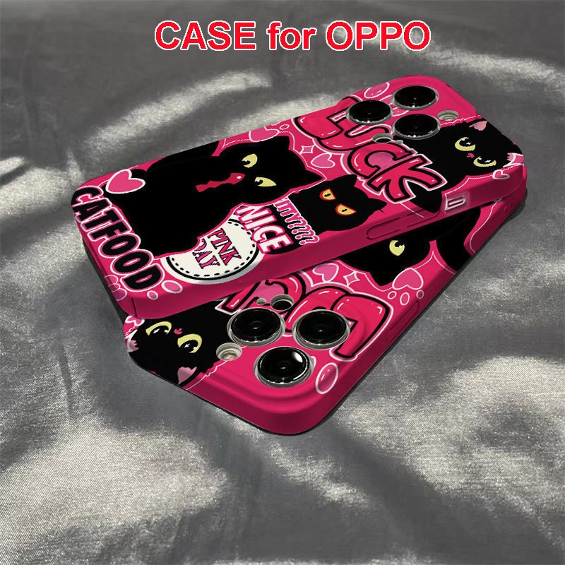 เคสโทรศัพท์มือถือแบบแข็ง ลายแมวน่ารัก สีดํา สําหรับ OPPO Reno10 Pro+ Reno8T 5G Reno8 Pro Reno8 Reno7 Z Reno7 Pro Reno6 Pro Reno5 Reno4 Z Reno3 Reno2 F