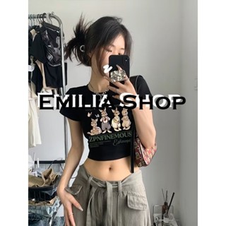 EMILIA SHOP  ครอป เสื้อยืดผู้หญิง สไตล์เกาหลี  ins สวย ทันสมัย สวยงาม A99J1DY 36Z230909