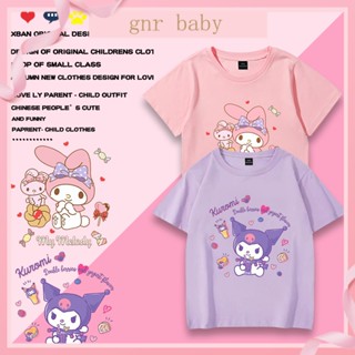 🍇GNR BABY🍓เสื้อยืดแขนสั้น ผ้าฝ้ายแท้ ทรงหลวม ลาย Melody Kuromi สไตล์เกาหลี สําหรับเด็กผู้หญิง อายุ 3-12 ปี