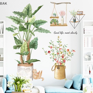 Bak สติกเกอร์ไวนิล ลายใบไม้สีเขียว DIY สําหรับติดตกแต่งผนังบ้าน ห้องนั่งเล่น