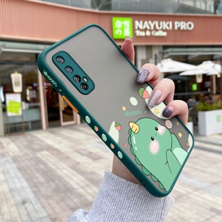 สําหรับ Realme 7 4G Narzo 20 Pro เคสการ์ตูนไดโนเสาร์น้อยน่ารัก กันกระแทก ฝ้าแข็ง เคสโทรศัพท์ ขอบลาย ซิลิโคนนิ่ม เคสป้องกัน