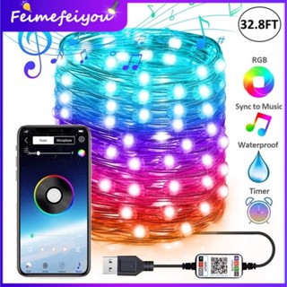 สายไฟหิ่งห้อย LED RGB บลูทูธ USB 10 เมตร 20 เมตร สําหรับตกแต่งสวน รั้ว ต้นคริสต์มาส งานแต่งงาน