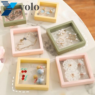 Yolo กล่องเก็บเครื่องประดับ ต่างหู พลาสติก ทรงสี่เหลี่ยม กันน้ํา แบบพกพา สีพื้น สําหรับเด็กผู้หญิง