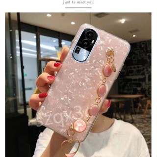 พร้อมส่ง เคสโทรศัพท์มือถือซิลิโคน TPU ลายเปลือกหอยน่ารัก วิบวับ พร้อมสร้อยข้อมือ สําหรับ OPPO Reno 10 Pro+ Reno10 8 Pro 8T A98 5G 4G 2023 RENO10Pro