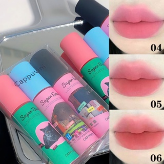 【พร้อมส่ง】Cappuvini ลิปสติก ลิปครีม เนื้อแมตต์ ลายแมวน่ารัก 3 ชิ้น ต่อชุด