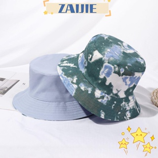 Zaijie24 หมวกบักเก็ตลําลอง ผ้าฝ้าย สีรุ้ง สองด้าน กันแดด