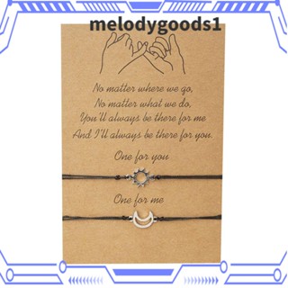 Melodygoods1 สร้อยข้อมือเชือกถัก อัลลอย ลายดวงจันทร์ พระอาทิตย์ เรียบง่าย สีดํา สร้างสรรค์ 2 ชิ้น