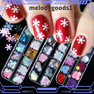 MELODYGOODS1 กลิตเตอร์เกล็ดหิมะ 3D สําหรับตกแต่งเล็บ 12 สี ต่อกล่อง