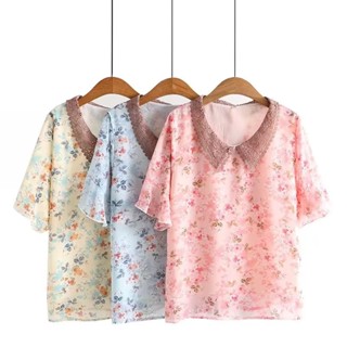 เสื้อเชิ้ต ผ้าชีฟอง พิมพ์ลายดอกไม้ ทรงเอ ขนาดใหญ่ พลัสไซซ์ XL-5XL แฟชั่นฤดูร้อน สําหรับผู้หญิง