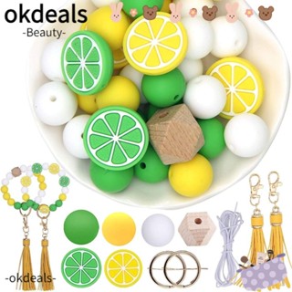 OKDEALS ลูกปัดซิลิโคน สีเหลืองมะนาว 15 มม. สีเขียว 20 มม. สําหรับทําพวงกุญแจ 32 ชิ้น