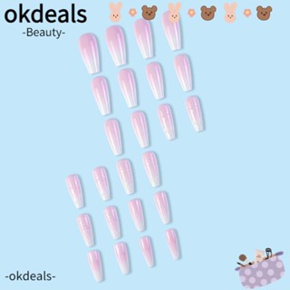 OKDEALS เล็บปลอม แบบเต็มรูปแบบ ถอดออกได้ สไตล์ฝรั่งเศส สําหรับตกแต่งเล็บ