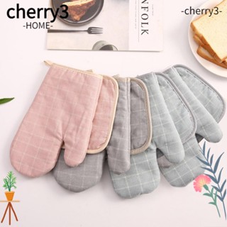 Cherry3 ถุงมือผ้าฝ้าย ทนความร้อน ทนอุณหภูมิสูง สําหรับเตาอบไมโครเวฟ 2 ชิ้น ต่อชุด