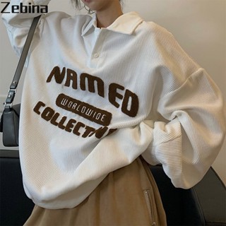 เสื้อสเวตเตอร์คอปกโปโลผ้าลูกฟูกลายวินเทจภาษาอังกฤษ