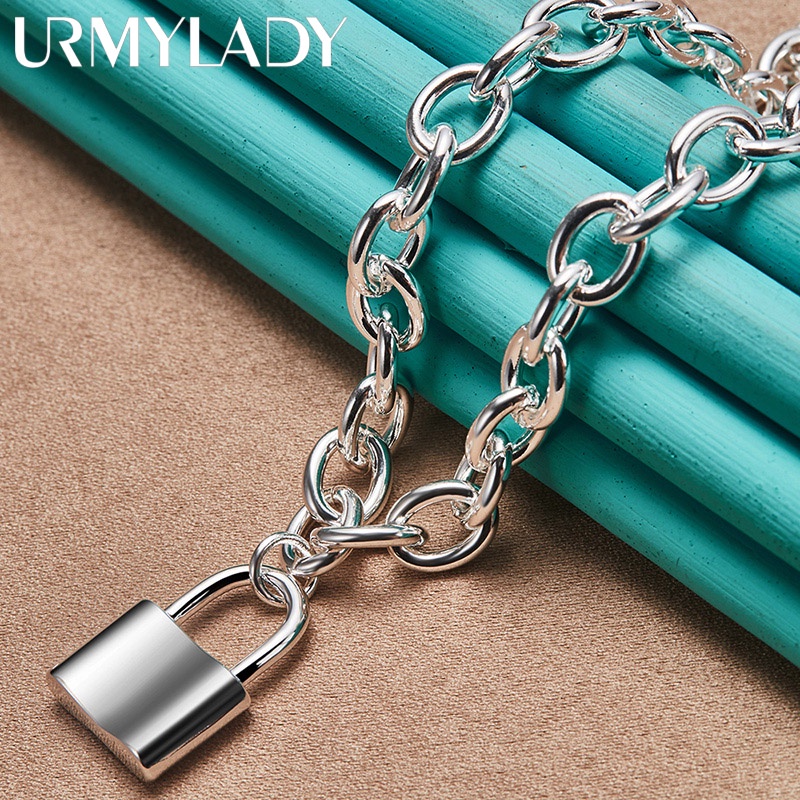 Urmylady สร้อยคอเงินแท้ 925 จี้ล็อก 18 นิ้ว เครื่องประดับแฟชั่น สําหรับผู้หญิง งานแต่งงาน ปาร์ตี้