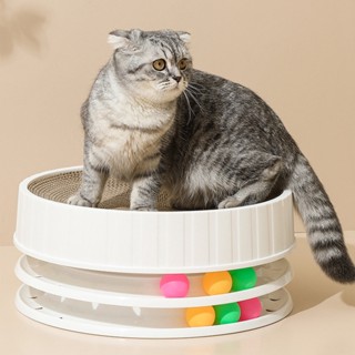 Pets Shop กระดานลับเล็บแมวของเล่นความหนาแน่นสูงทนต่อการขีดข่วน Interactive Round Scratcher Cat Toy with Catnip for Cats