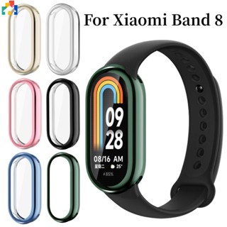 2 In 1 ชุบ นิ่ม TPU ฟิล์มกันรอยหน้าจอ เคส สําหรับ Xiaomi Band 8 สีใส เต็มรูปแบบ เคส Smartwatch อุปกรณ์ป้องกัน