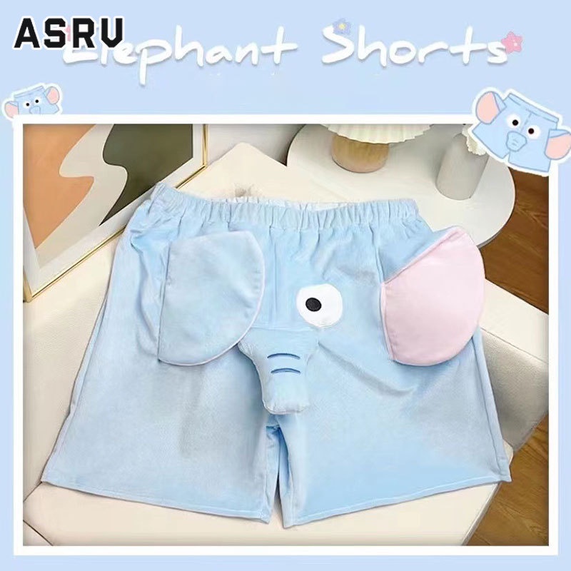 ASRV กางเกงขาสั้นใหม่ช้างน่ารักของผู้หญิงที่บ้านลำลองสำหรับผู้ชายและผู้หญิงสไตล์เดียวกันกับกางเกงหลวมยืดหยุ่นหลวม