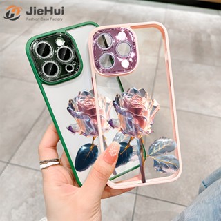 Jiehui เคสโทรศัพท์มือถือแฟชั่น ลายดอกกุหลาบ สีชมพู สําหรับ iPhone 14 13 12 11 Pro Max Plus Flash Drill ZY26