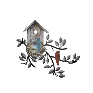 Garden Yard Hanging Park Indoor Outdoor For Balcony Metal Tree With Birdhouse Leaves Branch Bird Wall Decor