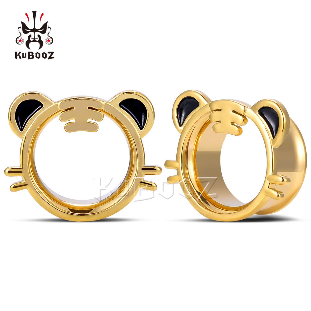 Kubooz 2 ชิ้น เสือ หู อุโมงค์ ขยาย ปลั๊ก เกจ ต่างหู เจาะ สเตนเลส ยืด เครื่องประดับร่างกาย ใหม่ล่าสุด