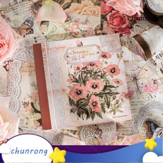 Chunrong กระดาษลายดอกไม้ สไตล์วินเทจ ทนทาน สําหรับตกแต่งบ้าน สมุดภาพ 50 ชิ้น