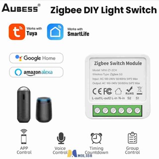 Aubess Tuya Smart Zigbee Switch Module 1/2/3/4 Gang Wireless Zigbee Mini Switch Breaker Zigbee Switch ทำงานร่วมกับ Tuya Smart Life App Alexa MOLISA