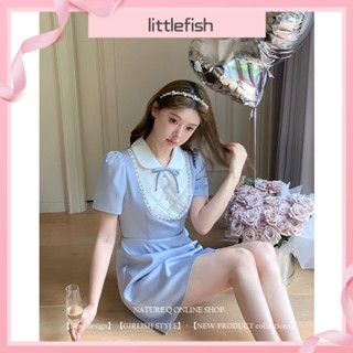 [littlefish] ชุดเดรส คอตุ๊กตา ขนาดเล็ก หรูหรา แฟชั่นฤดูร้อน สไตล์เฮปเบิร์น สําหรับเด็กผู้หญิง