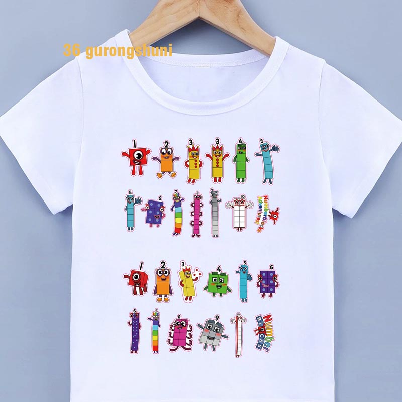 เสื้อยืดแขนสั้น พิมพ์ลายการ์ตูนกราฟฟิค ตัวเลข แฟชั่นฤดูร้อน สําหรับเด็กผู้ชาย และเด็กผู้หญิง