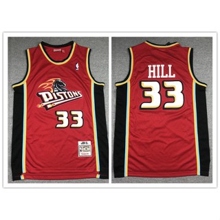 ลูกสูบดีทรอยต์ nba อเนกประสงค์ เบอร์ 4 เสื้อกีฬาบาสเก็ตบอล สีแดง 33 Hill retro 115556