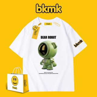 Bkmk เสื้อยืดแขนสั้น ผ้าฝ้าย ทรงหลวม ลายนักบินอวกาศ หน้ายิ้ม สําหรับผู้ชาย และผู้หญิง