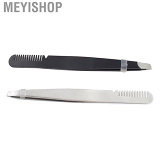 Meyishop Slant Tip Eyebrow Tweezers  Portable Safe with Comb Multi Purpose Stainless Steel for Women Home