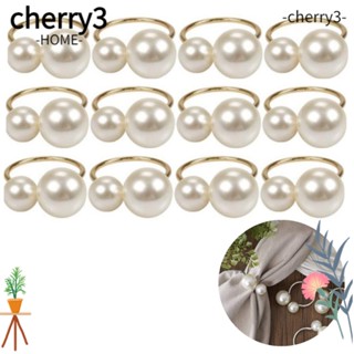 Cherry3 แหวนผ้าเช็ดปาก ประดับมุก กรอบทอง ทรงกลม ขนาดใหญ่ 4 ซม. 12 ชิ้น สําหรับงานแต่งงาน ปาร์ตี้ คริสต์มาส