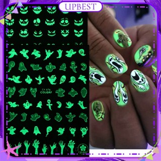 ♕ 1pc Nail Art Halloween Sticker Luminous Skull Ghost Cartoon Pumpkin Spider Web Nail Sticker Nail Accessories Mancicure Tool For Nail Shop 9 Colors UPBEST